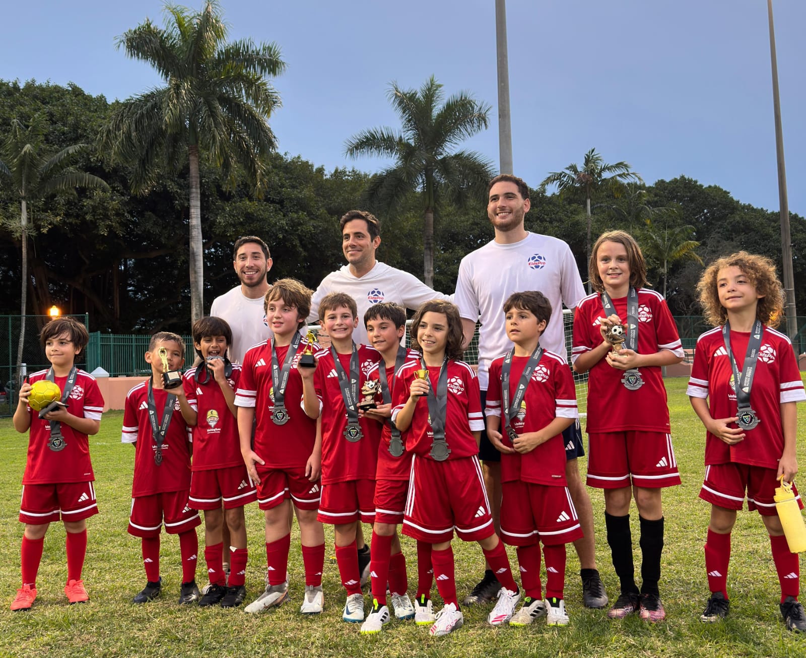 Kids playing recreational soccer game